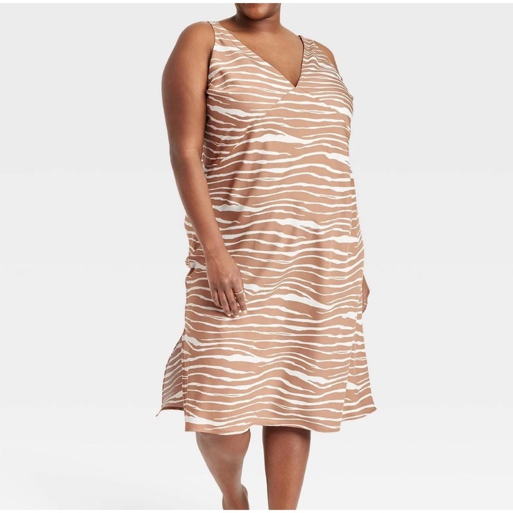 A New Day midi slip dress in beige animal print